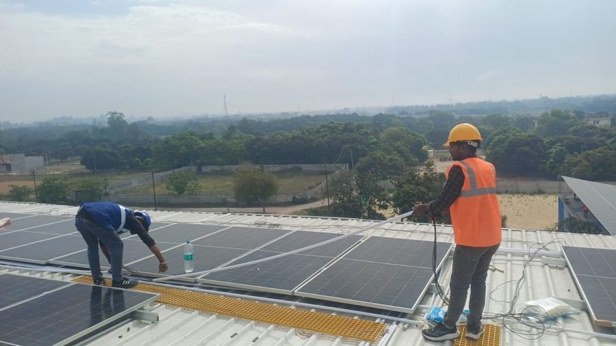 Completed solar installation at a project site